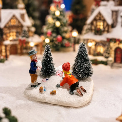 Christmas Village Set Accessories, Kids Playing Figurine,