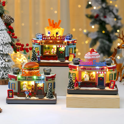 Christmas Rotate Lighted Music Box Resin Santa Ornament