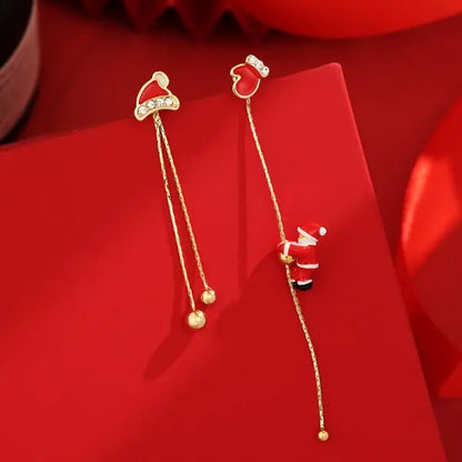 Merry Christmas Velvet Elk Bowknot Dangle Earrings For Women Red Hair Ball