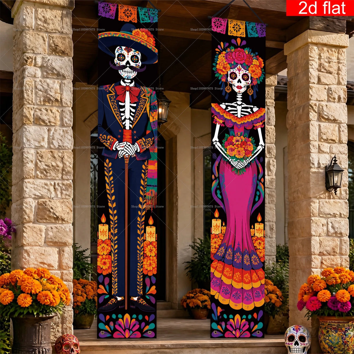 Halloween Decorations Dia De Los Muertos Porch Sign Banners