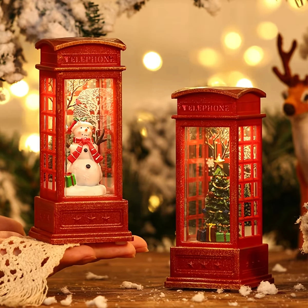 Christmas Phone Booth Decoration with Santa Claus, Snowman & Tree