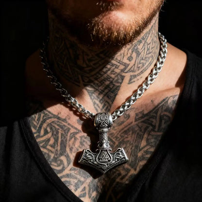 Stainless Steel Mjolnir Thor Hammer Necklace Pendant for Men, Vintage Jewelry Gift