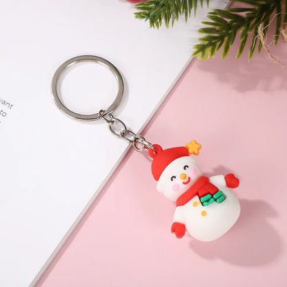 Christmas Cute Cartoon Pendant PVC Keychain Santa Claus Candy Reindeer Hat Tree