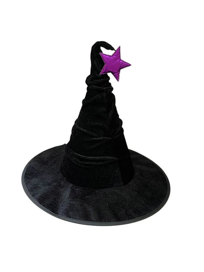 Halloween crumpled witch hat party, witch hat black velvet witch costume
