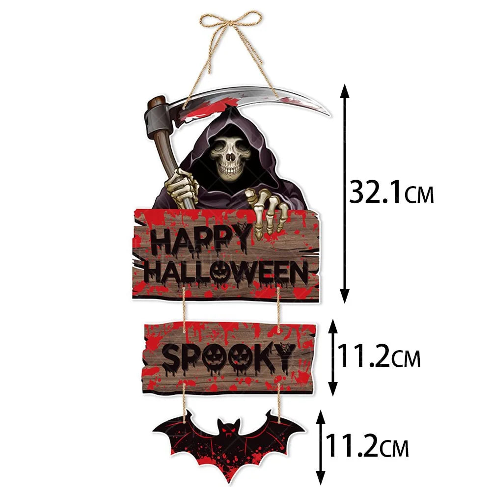 Halloween Paper Hanging Sign Spooky Pumpkin Witch Ghost Front Door Hanger