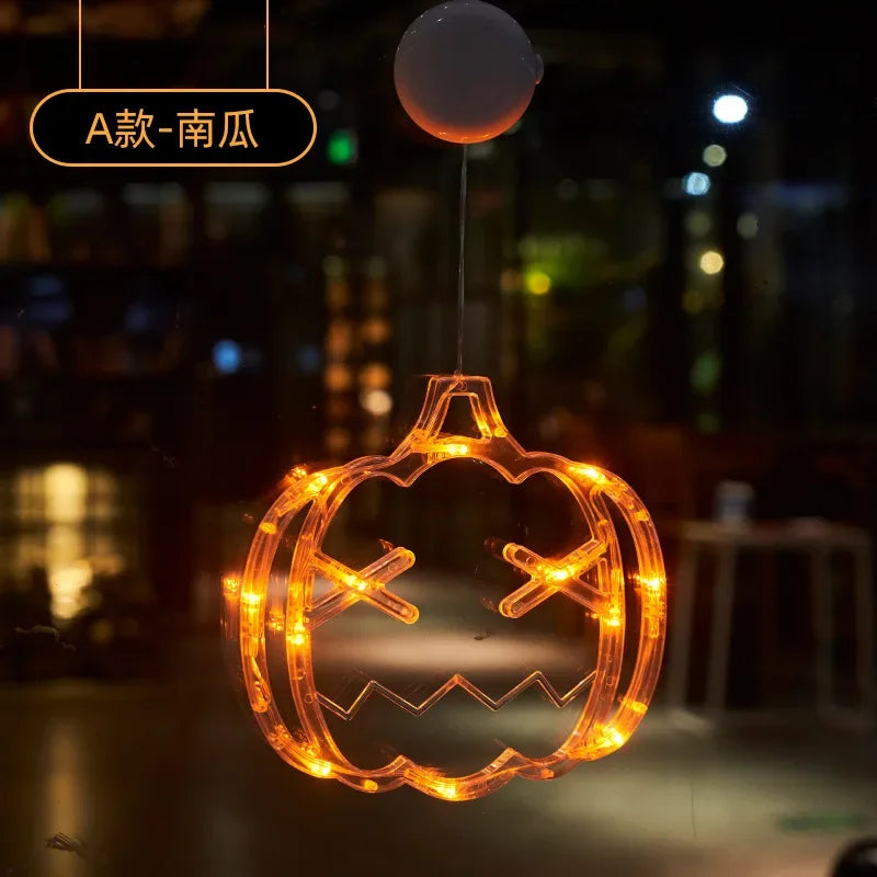 Halloween Decoration Orange Pumpkin Ghost Halloween Window Light with Suction Cup