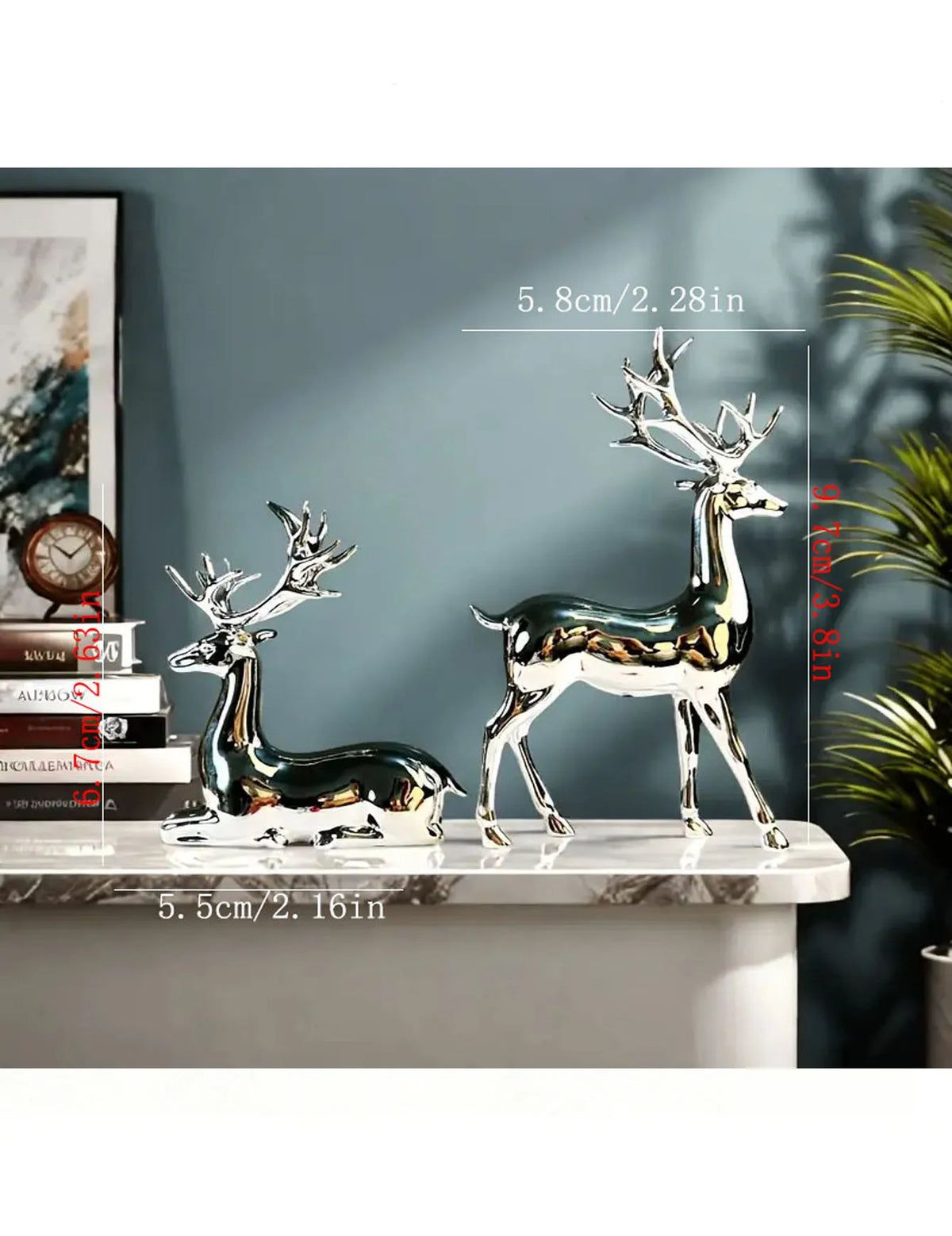 2-Piece Gold-Plated Reindeer Ornament Set, Standing and Lying desktop Ornaments