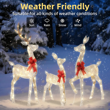 Deer Family Illuminated Christmas Decorations 3 Piece Set 2.5D Christmas Theme with 145 LED Lights