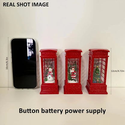 Christmas Phone Booth Decoration with Santa Claus, Snowman & Tree