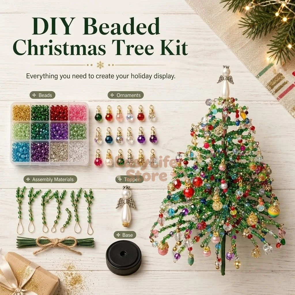 DIY Beaded Christmas Tree Kit – Crystal Bead Holiday Craft Set with LED Lights