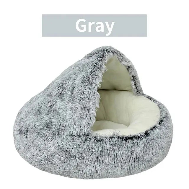 Plush Hooded Round Fluffy Soft  2 in 1 Sleeping Nest Cave for Small Dogs