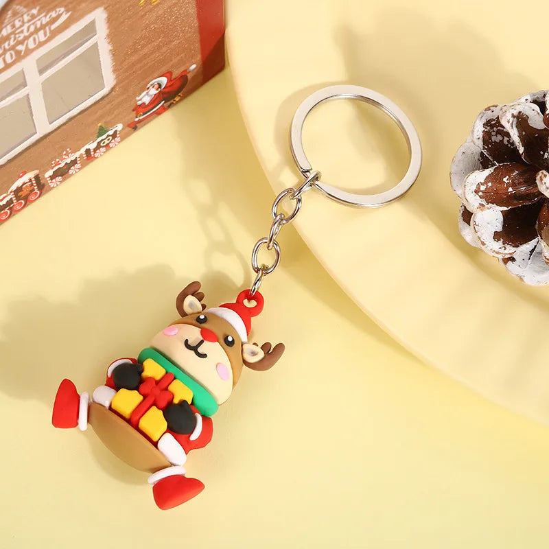 Christmas Cute Cartoon Pendant PVC Keychain Santa Claus Candy Reindeer Hat Tree
