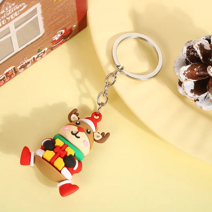 Christmas Cute Cartoon Pendant PVC Keychain Santa Claus Candy Reindeer Hat Tree