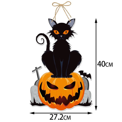 Halloween Paper Hanging Sign Spooky Pumpkin Witch Ghost Front Door Hanger
