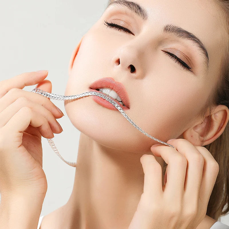 18K Gold/Silver Color 6mm Full Sideways Necklace Chain For Woman Men