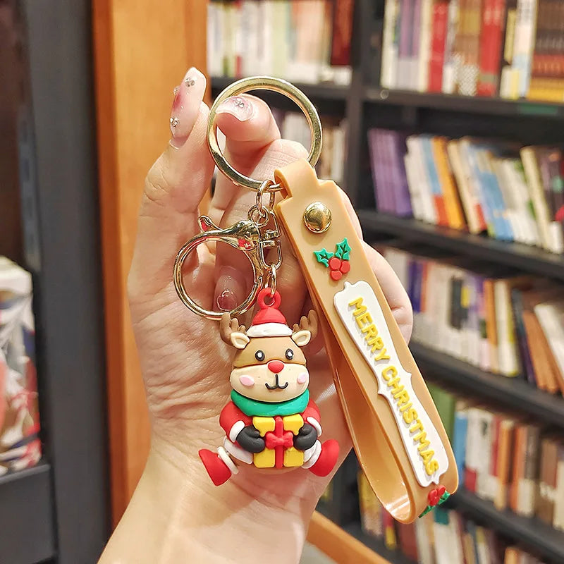 Christmas Cute Cartoon Pendant PVC Keychain Santa Claus Candy Reindeer Hat Tree