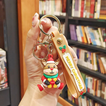 Christmas Cute Cartoon Pendant PVC Keychain Santa Claus Candy Reindeer Hat Tree