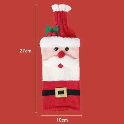 Christmas Wine Bottle Cover Set Santa Snowman Woven Wine Bottle Bags For Christmas Party