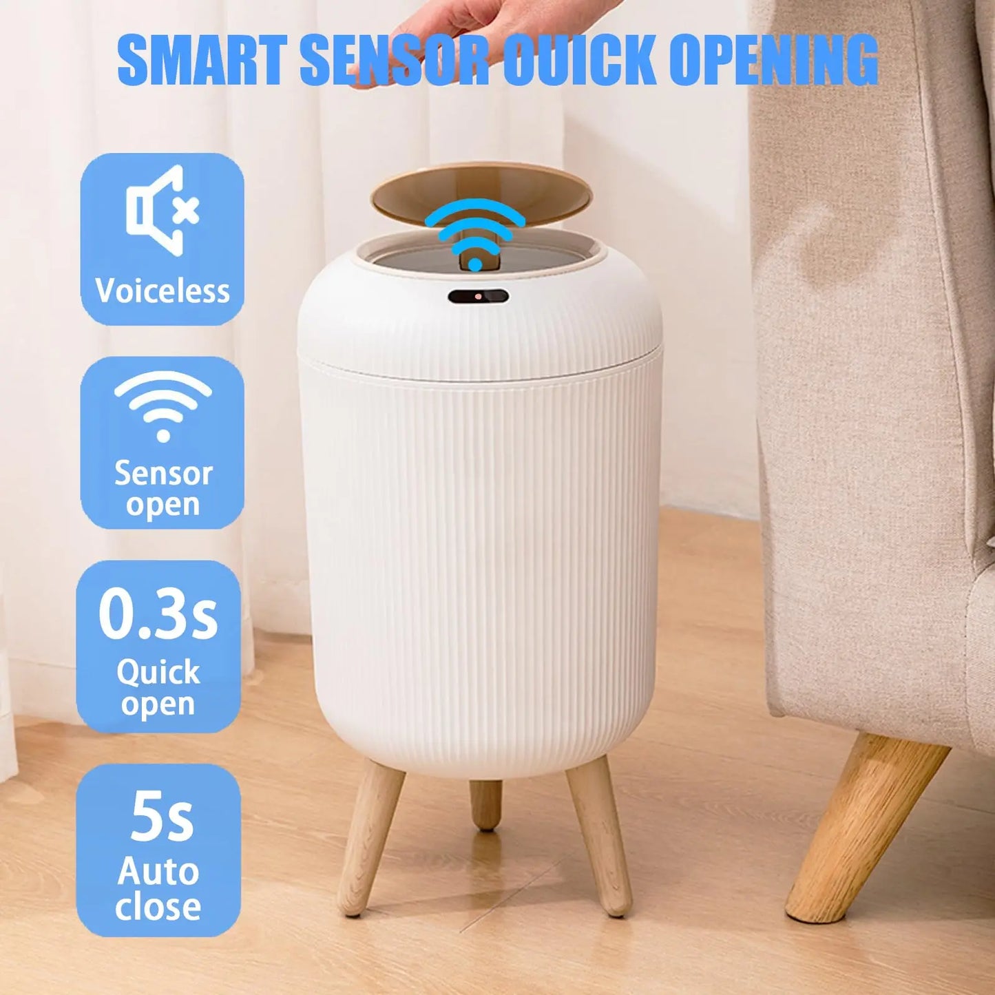 Automatic Trash Can with Lid,  Small Plastic Smart Trash Can,