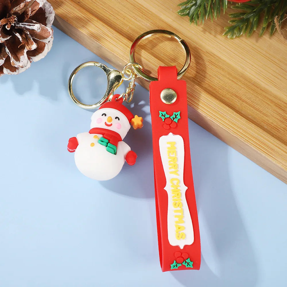 Christmas Cute Cartoon Pendant PVC Keychain Santa Claus Candy Reindeer Hat Tree