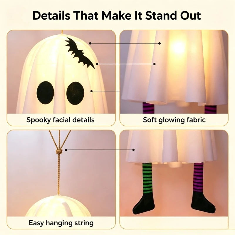 Halloween Glowing White Ghost Hanging Ghosts with Fairy Lights Halloween Outdoor Decoration