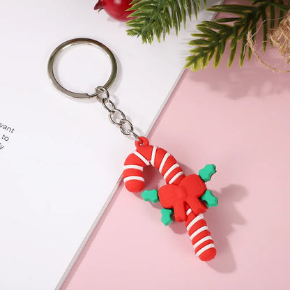 Christmas Cute Cartoon Pendant PVC Keychain Santa Claus Candy Reindeer Hat Tree