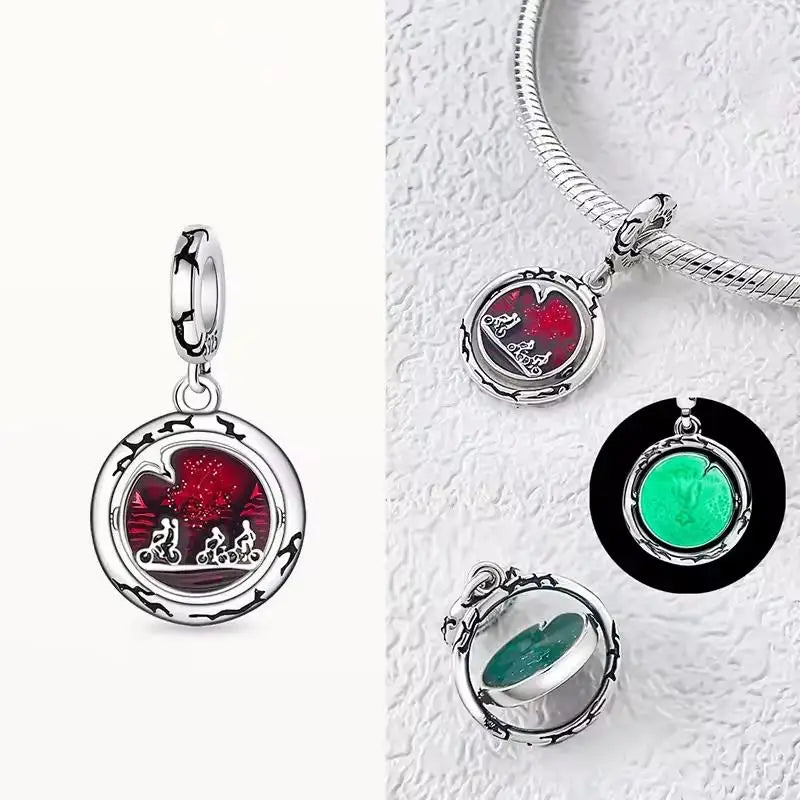 925 Silver Monster Character Pendant Glow in The Dark Red Heart Beads Jewelry Gift for Women