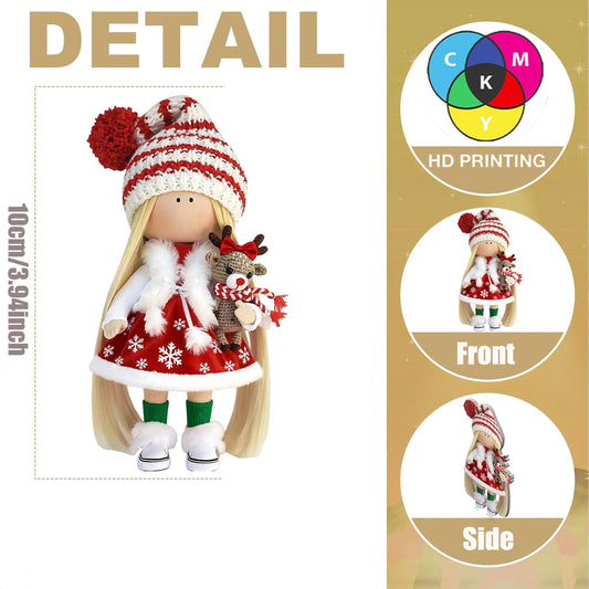 12Pcs Classic Long-haired Christmas Doll Design High-quality 2D Flat Wooden Pendant Christmas Doll