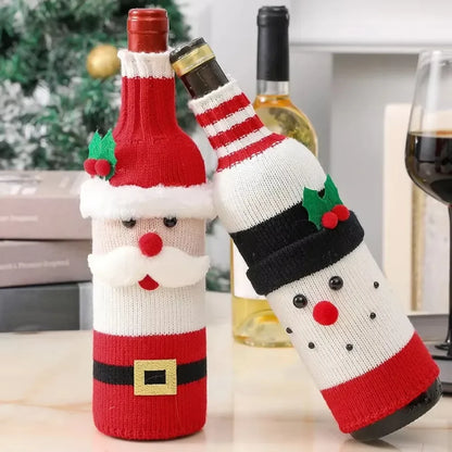 Christmas Wine Bottle Cover Set Santa Snowman Woven Wine Bottle Bags For Christmas Party