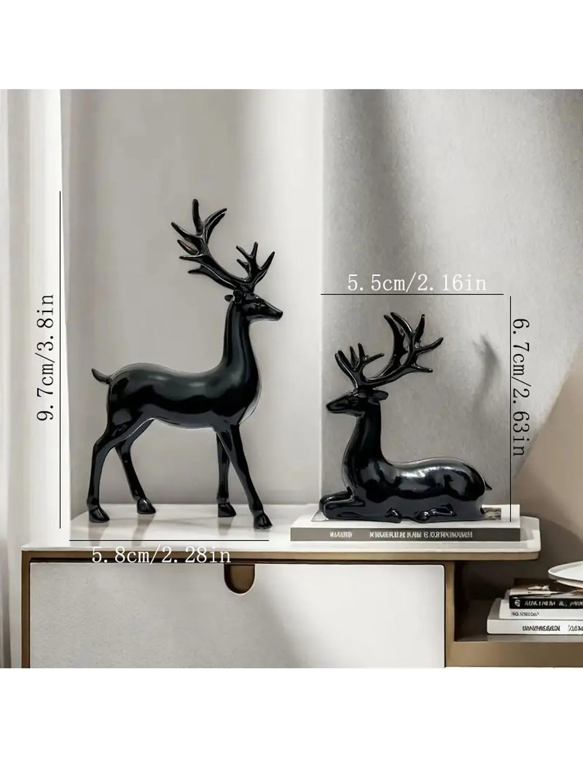 2-Piece Gold-Plated Reindeer Ornament Set, Standing and Lying desktop Ornaments