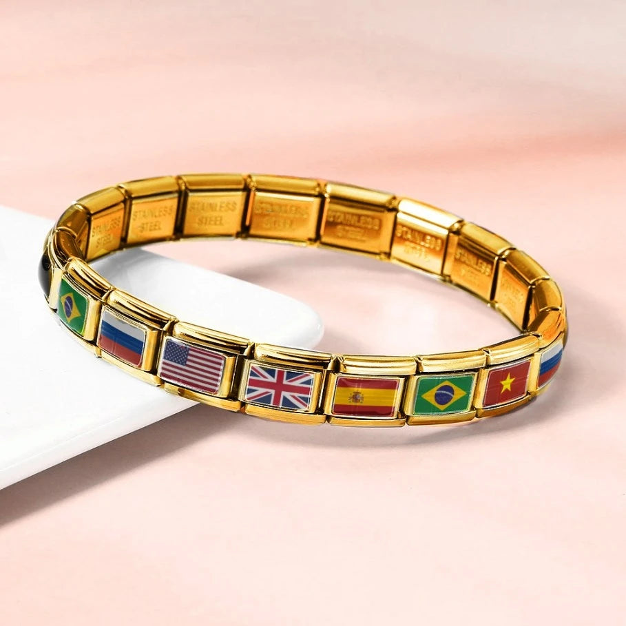 9mm Gold Color World National Flag DIY Jewelry