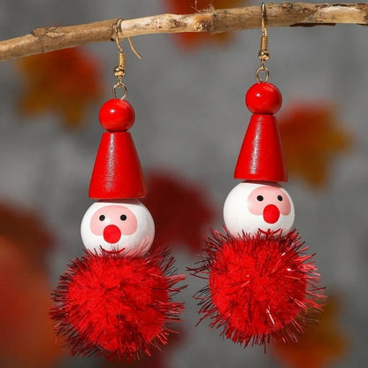 Merry Christmas Velvet Elk Bowknot Dangle Earrings For Women Red Hair Ball