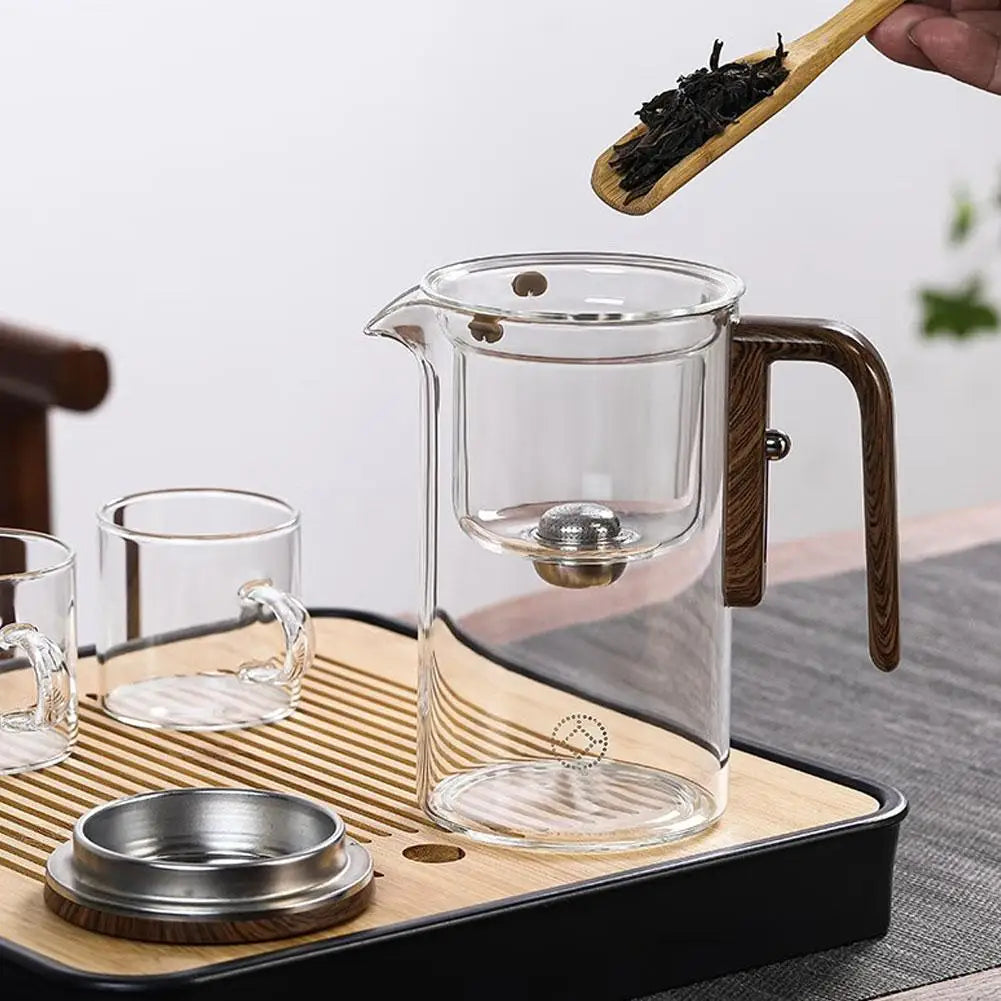 One-Click Magnetic Switch Tea Separation Filtration Glass Tea Pot
