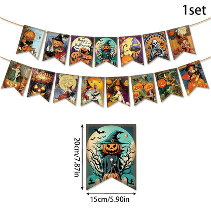 Halloween Paper Hanging Sign Spooky Pumpkin Witch Ghost Front Door Hanger