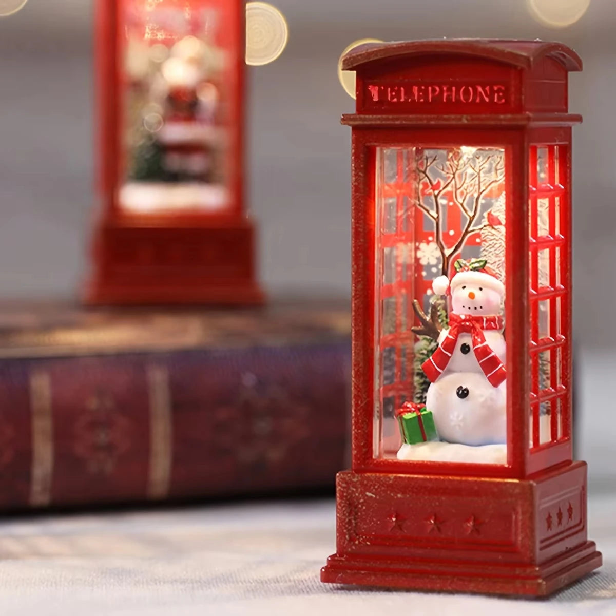 Christmas Phone Booth Decoration with Santa Claus, Snowman & Tree