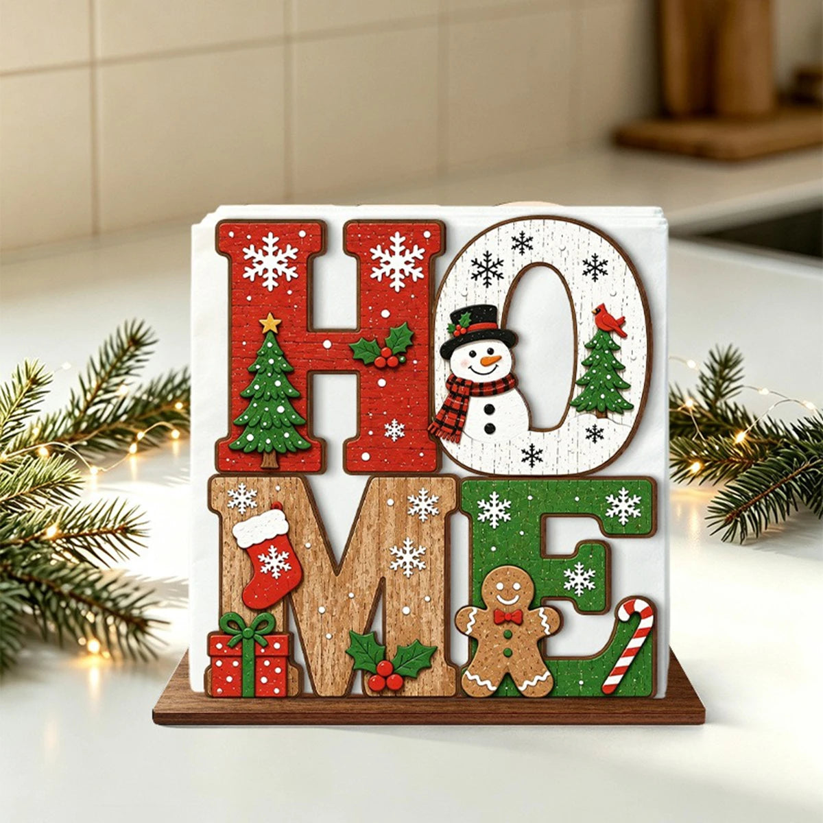 Santa Claus Wooden Napkin Holder Christmas Table Decor Desktop Tissue Storage Rack