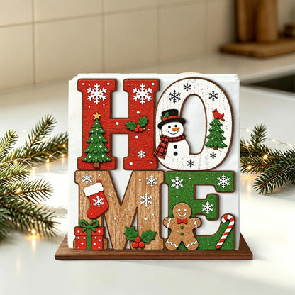 Santa Claus Wooden Napkin Holder Christmas Table Decor Desktop Tissue Storage Rack