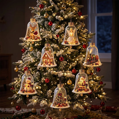 Acrylic Christmas Bell Ornament Decoration 3D Snow Globe Santa Snowman Ball Hanging Xmas Tree Pendant