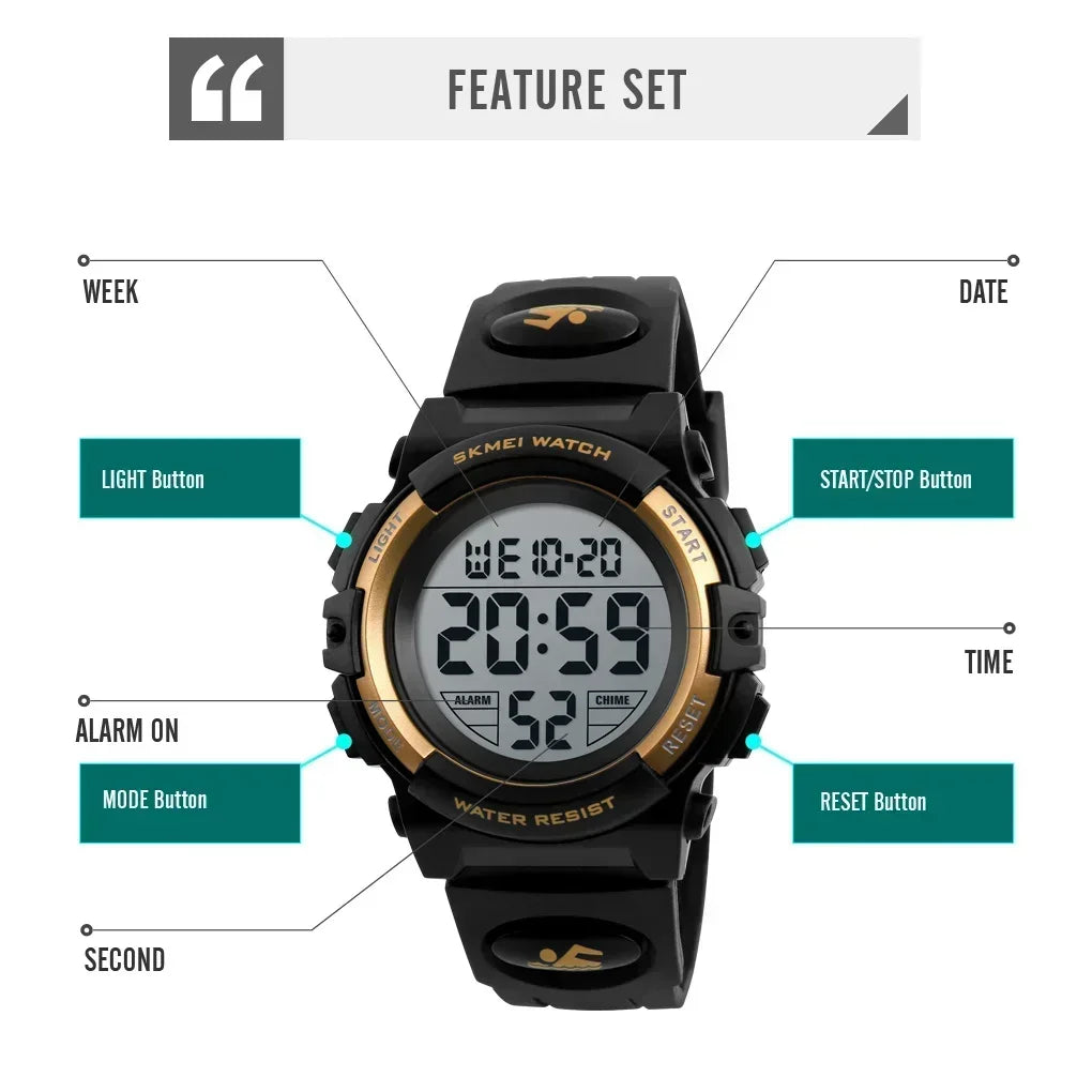 SKMEI 1266  Boys Girls Watch Alarm Clock 5Bar Waterproof Kids Wristwatches