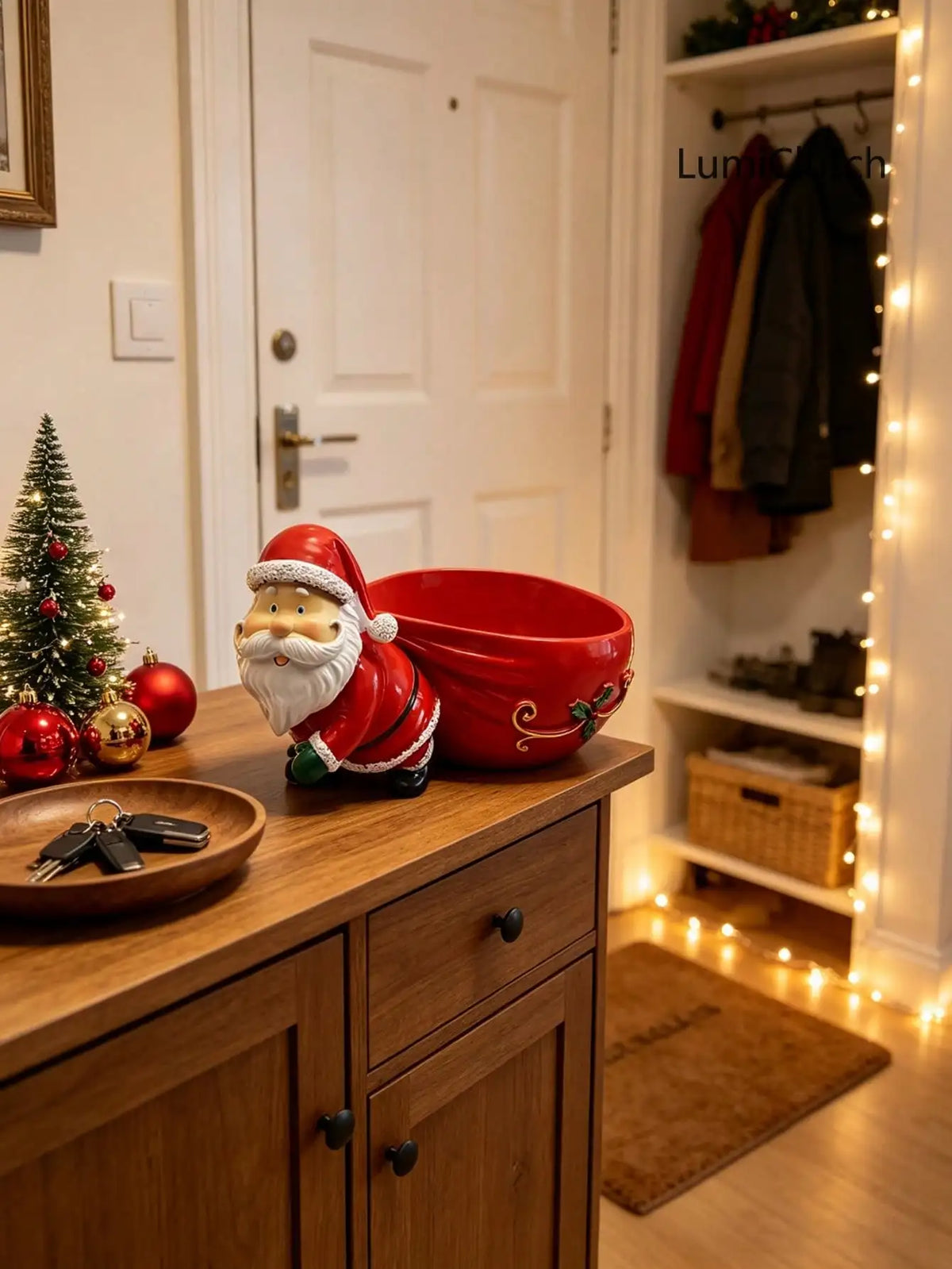 Santa Claus Candy Bowl Figurine, Christmas Table Centerpiece Catchall Dish
