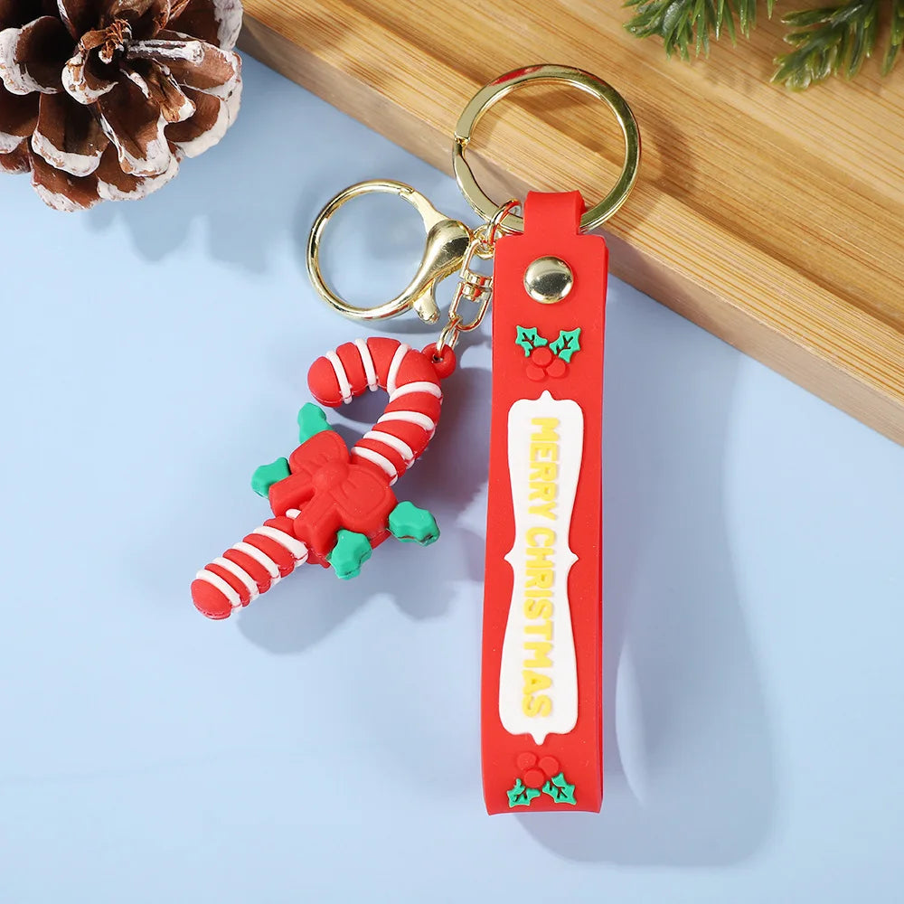 Christmas Cute Cartoon Pendant PVC Keychain Santa Claus Candy Reindeer Hat Tree