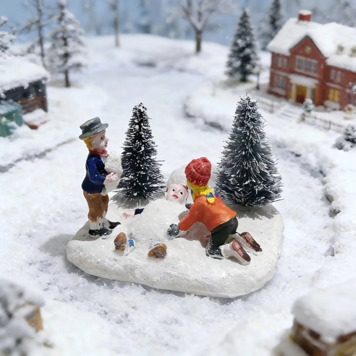 Christmas Village Set Accessories, Kids Playing Figurine,