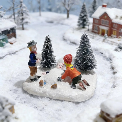 Christmas Village Set Accessories, Kids Playing Figurine,