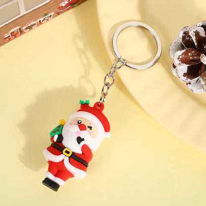 Christmas Cute Cartoon Pendant PVC Keychain Santa Claus Candy Reindeer Hat Tree