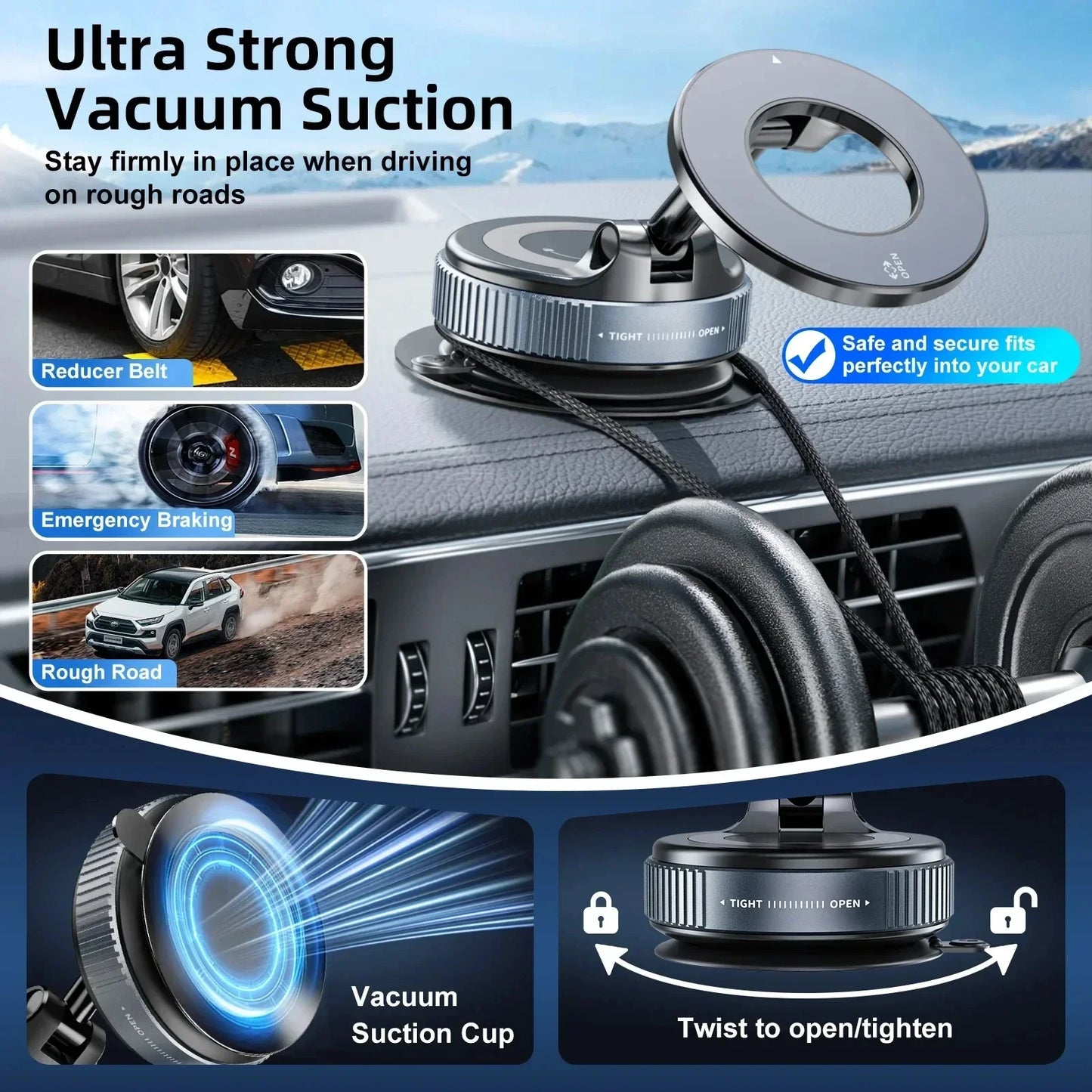 Foldable Design 360° Adjustable Vacuum Car Mount
