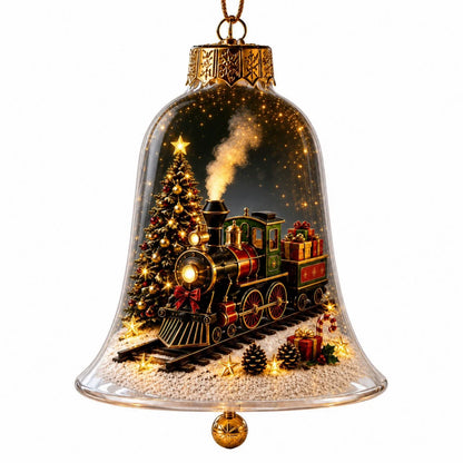 Acrylic Christmas Bell Ornament Decoration 3D Snow Globe Santa Snowman Ball Hanging Xmas Tree Pendant