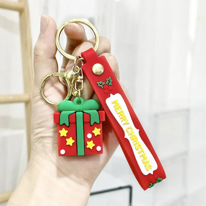Christmas Cute Cartoon Pendant PVC Keychain Santa Claus Candy Reindeer Hat Tree