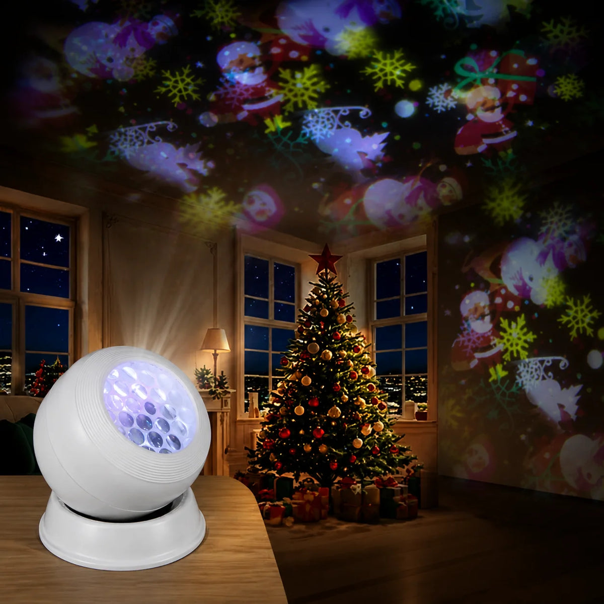 Christmas Projector Light,360° Rotating Dynamic Night Light USB Powered Christmas Pattern ,Night Lighting