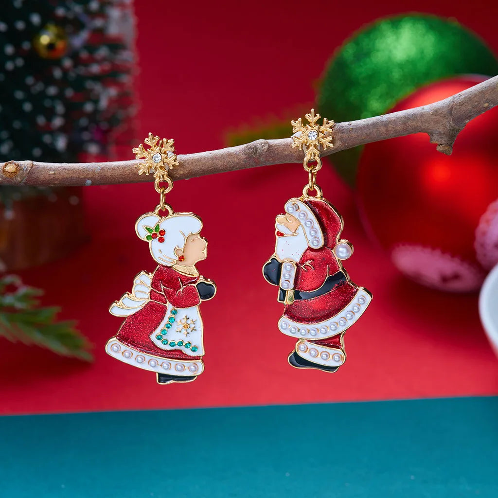 Merry Christmas Velvet Elk Bowknot Dangle Earrings For Women Red Hair Ball