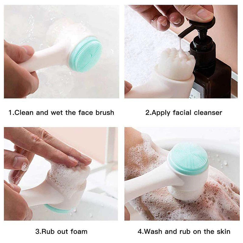 Manual Massage Facial Brush Soft Bristles Exfoliator Double Sided Face Wash Brush